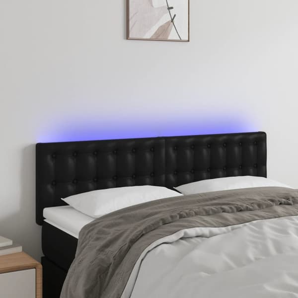 Sängyn pääty LED-valolla, musta, 144x5x78/88 cm, keinonahkaa