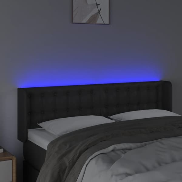 Sängyn pääty LED-valolla, musta, 147x16x78/88cm, keinonahkaa