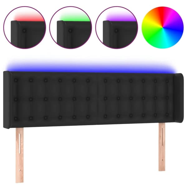 Sängyn pääty LED-valolla, musta, 147x16x78/88cm, keinonahkaa