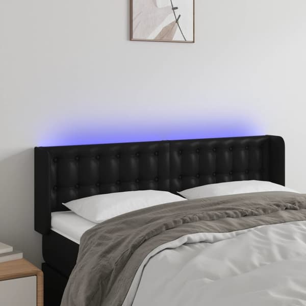 Sängyn pääty LED-valolla, musta, 147x16x78/88cm, keinonahkaa