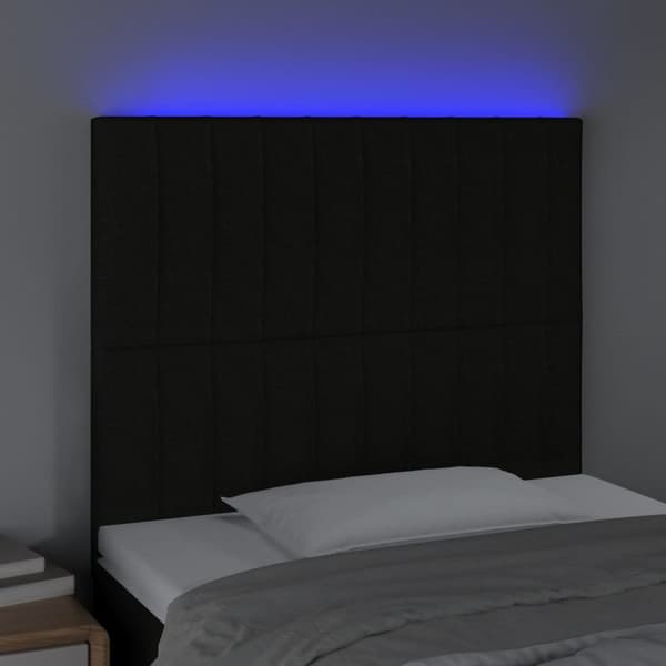 Sängyn pääty LED-valolla, musta, 90x5x118/128 cm, kangas