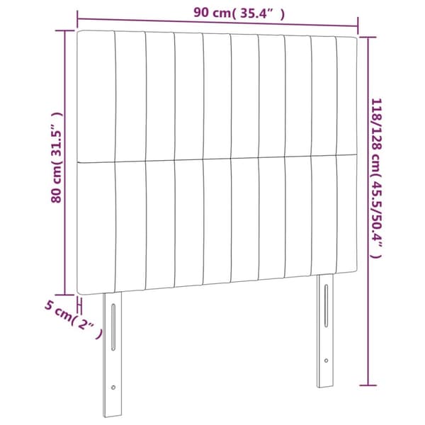 Sängyn pääty LED-valolla, musta, 90x5x118/128 cm, kangas