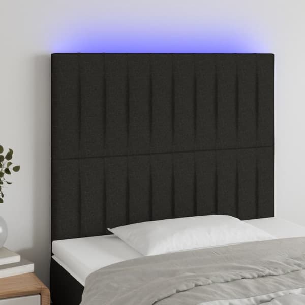 Sängyn pääty LED-valolla, musta, 90x5x118/128 cm, kangas