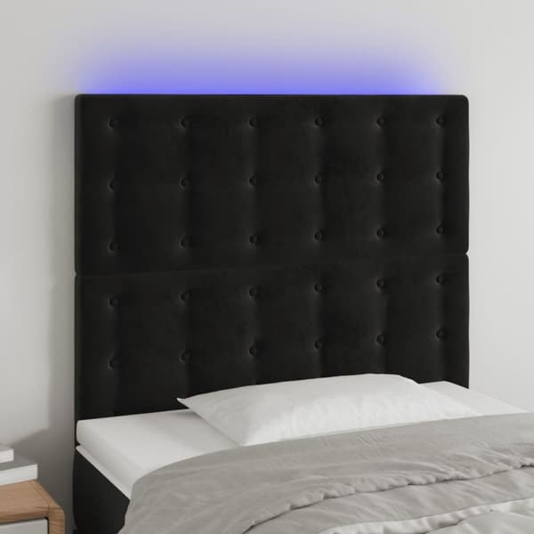 sengegavl med LED-lys 100x5x118/128 cm fløjl sort