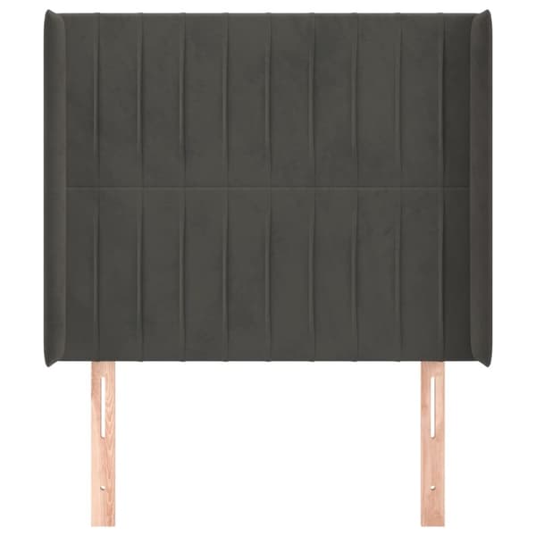sengegavl med kanter 93x16x118/128 cm fløjl mørkegrå