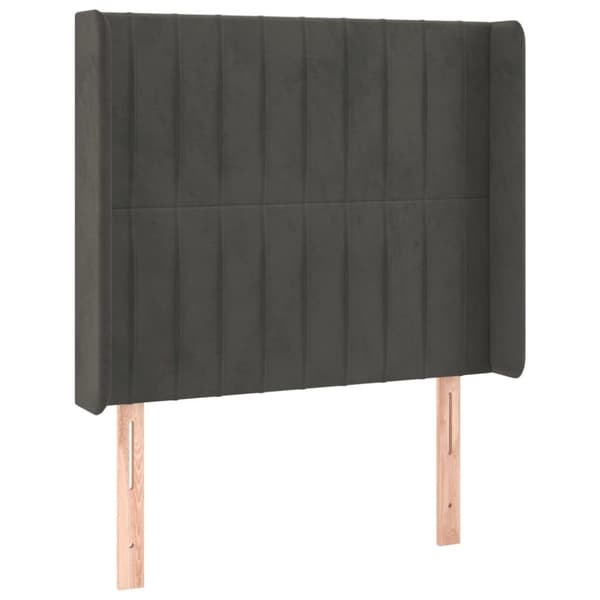 sengegavl med kanter 93x16x118/128 cm fløjl mørkegrå