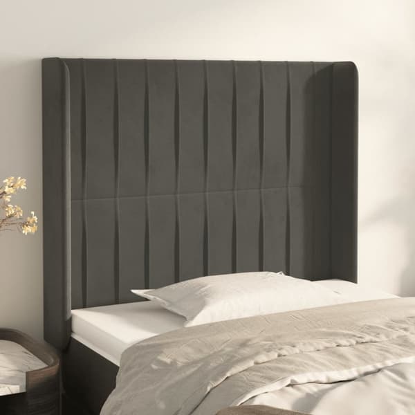 sengegavl med kanter 93x16x118/128 cm fløjl mørkegrå