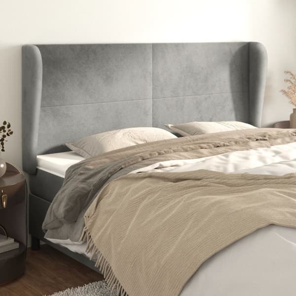 sengegavl med kanter 203x23x118/128 cm fløjl lysegrå