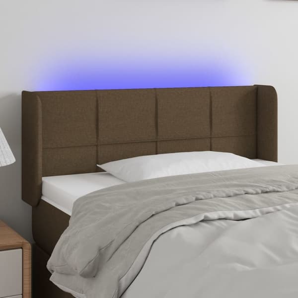 Sänggavel LED mörkbrun 93x16x78/88 cm tyg