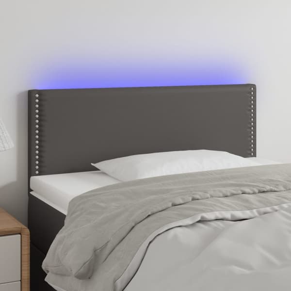 sengegavl med LED-lys 100x5x78/88 cm kunstlæder grå