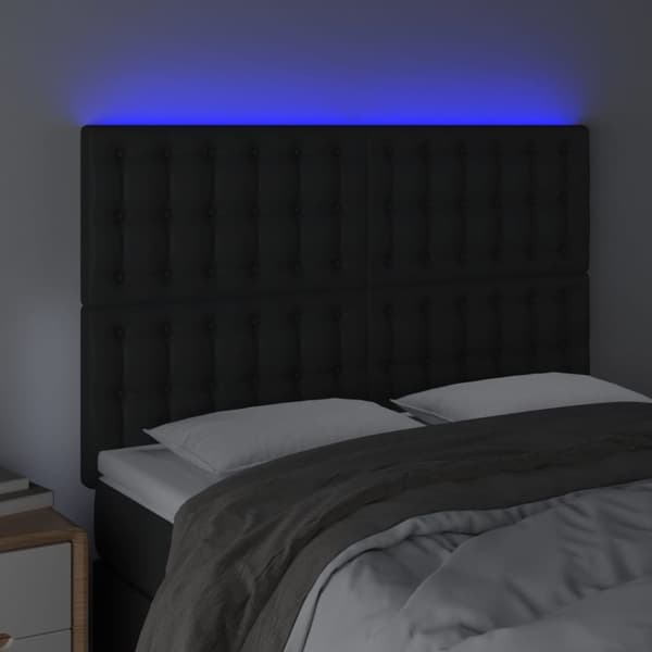 sengegavl med LED-lys 144x5x118/128 cm kunstlæder sort