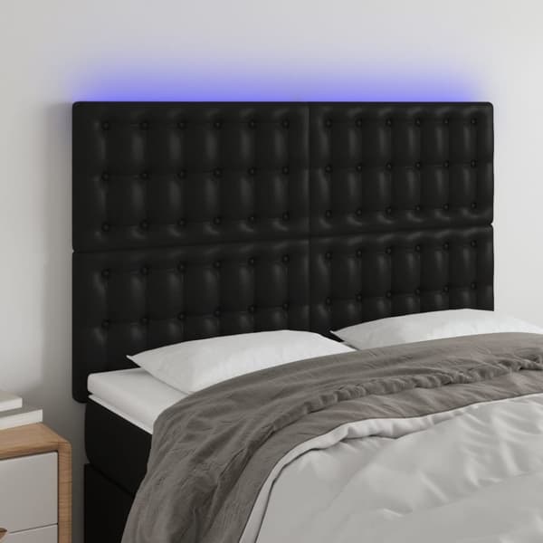 sengegavl med LED-lys 144x5x118/128 cm kunstlæder sort