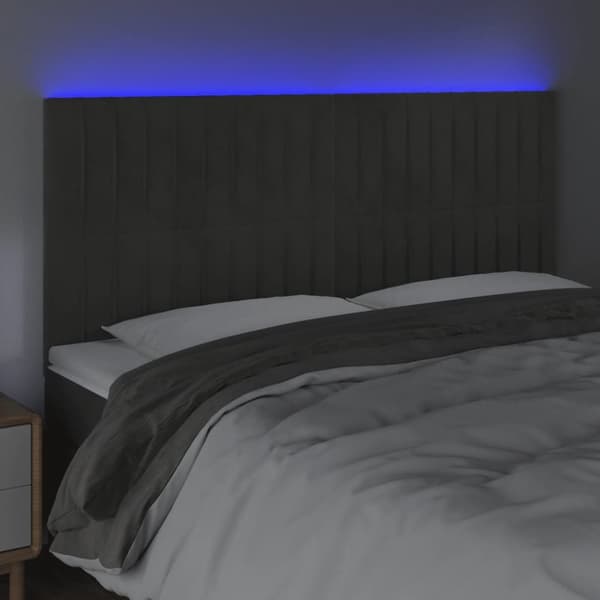 sengegavl med LED-lys 160x5x118/128 cm fløjl mørkegrå