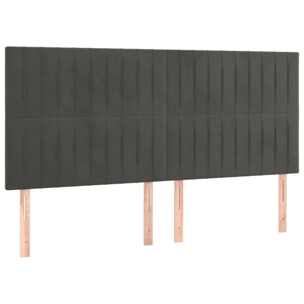 sengegavl med LED-lys 160x5x118/128 cm fløjl mørkegrå