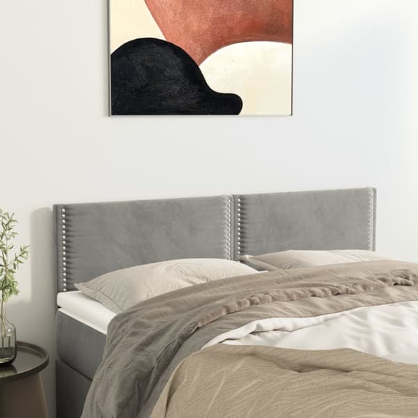 sengegavle 2 stk. 72x5x78/88 cm fløjl lysegrå