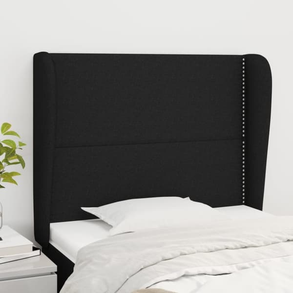 sengegavl med kanter 93x23x118/128 cm stof sort