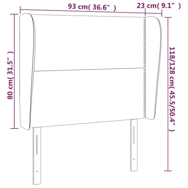 sengegavl med kanter 93x23x118/128 cm kunstlæder sort