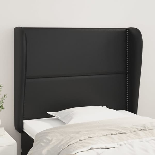 sengegavl med kanter 93x23x118/128 cm kunstlæder sort