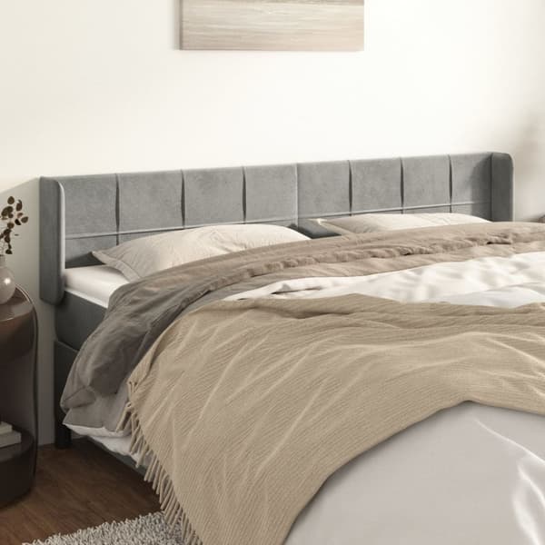 sengegavl med kanter 163x16x78/88 cm fløjl lysegrå