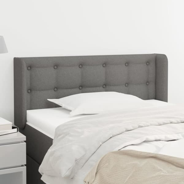 sengegavl med kanter 83x16x78/128 cm stof mørkegrå