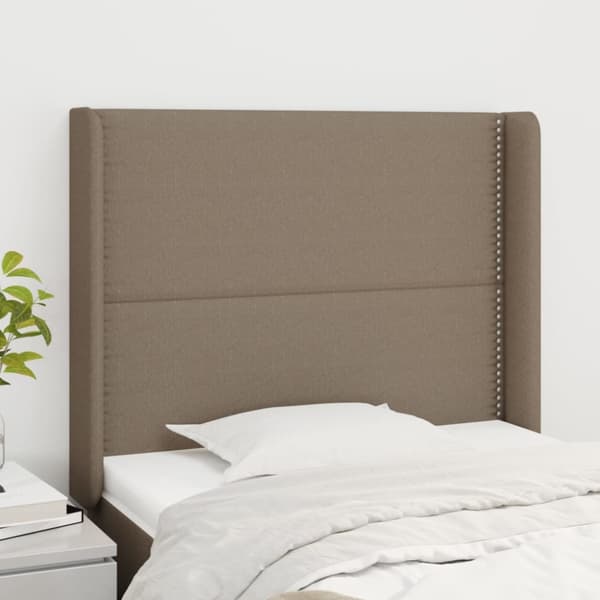 sengegavl med kanter 83x16x118/128 cm stof gråbrun