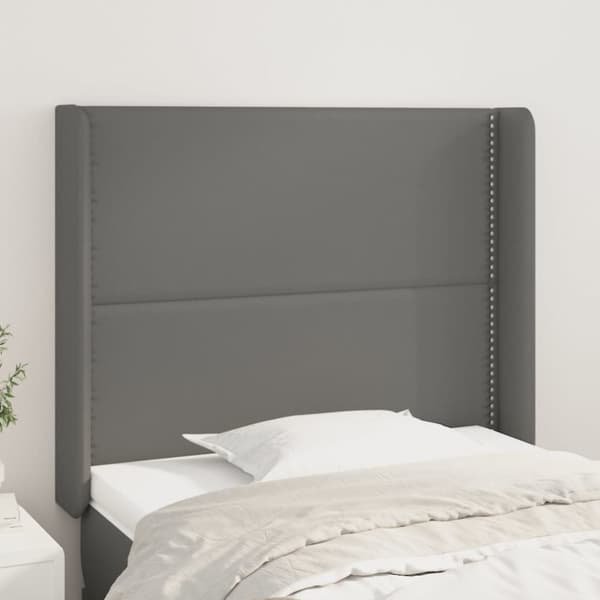 sengegavl med kanter 103x16x118/128 cm kunstlæder grå