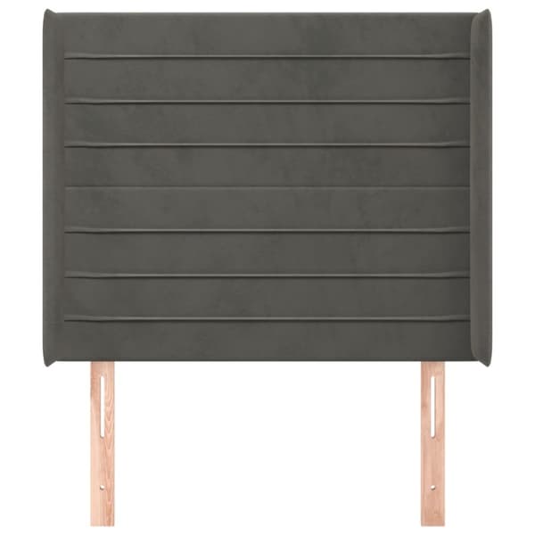 sengegavl med kanter 93x16x118/128 cm fløjl mørkegrå