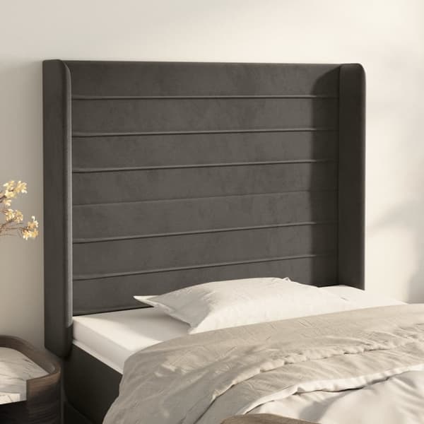 sengegavl med kanter 93x16x118/128 cm fløjl mørkegrå