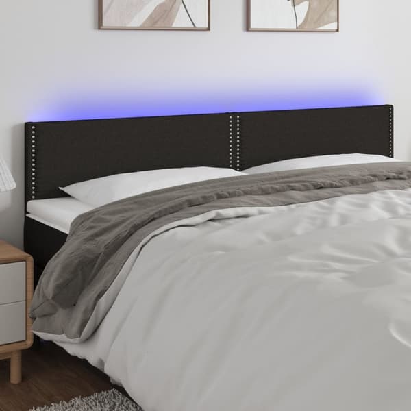 Sängyn pääty LED-valolla, musta, 160x5x78/88 cm, kangas