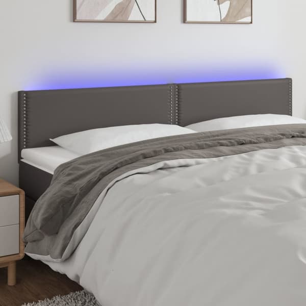 sengegavl med LED-lys 160x5x78/88 cm kunstlæder grå