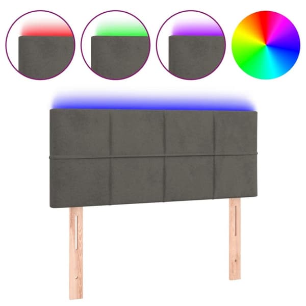 Sängyn pääty LED-valolla, tummanharmaa, 80x5x78/88 cm, samettia