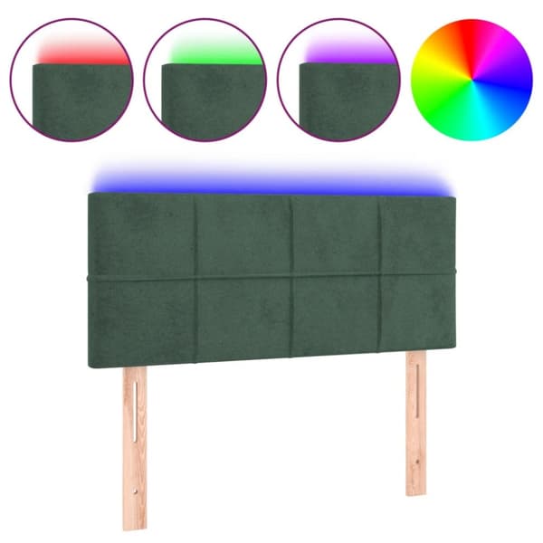 sengegavl med LED-lys 100x5x78/88 cm fløjl mørkegrøn