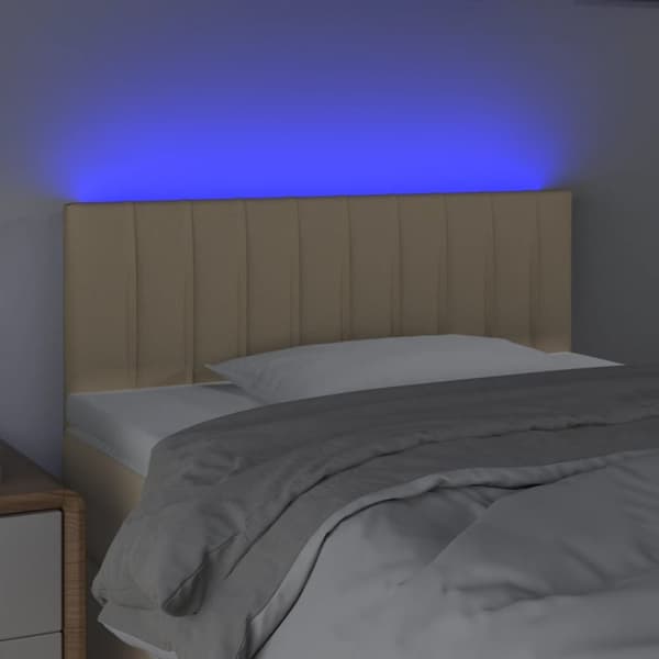 sengegavl med LED-lys 90x5x78/88 cm stof cremefarvet