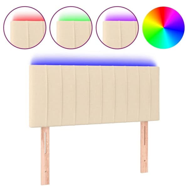 sengegavl med LED-lys 90x5x78/88 cm stof cremefarvet