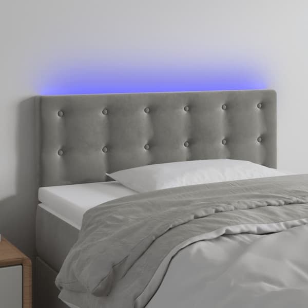 Sängyn pääty LED, vaaleanharmaa, 80x5x78/88 cm, sametti