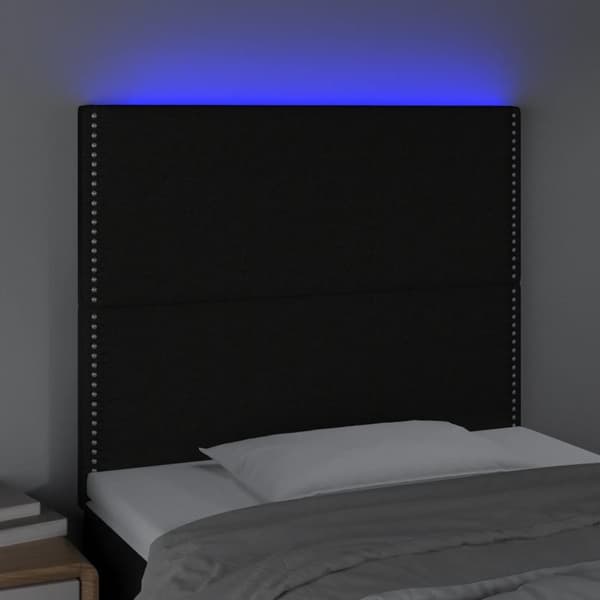 sengegavl med LED-lys 90x5x118/128 cm stof sort