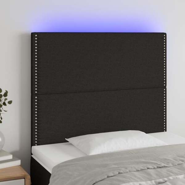 sengegavl med LED-lys 90x5x118/128 cm stof sort