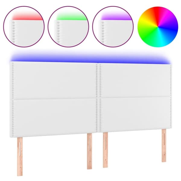sengegavl med LED-lys 200x5x118/128 cm kunstlæder hvid