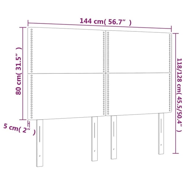 sengegavl med LED-lys 144x5x118/128 cm fløjl lysegrå