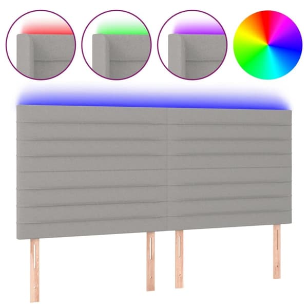 sengegavl med LED-lys 200x5x118/128 cm stof lysegrå