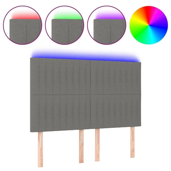Sängyn pääty LED-valolla, tummanharmaa, 144x5x118/128 cm, kangas