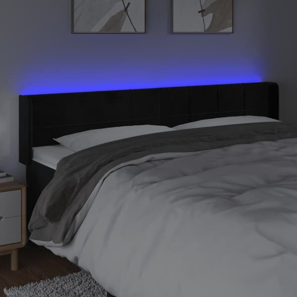 Sängyn pääty LED-valolla, musta, 163x16x78/88 cm, samettia