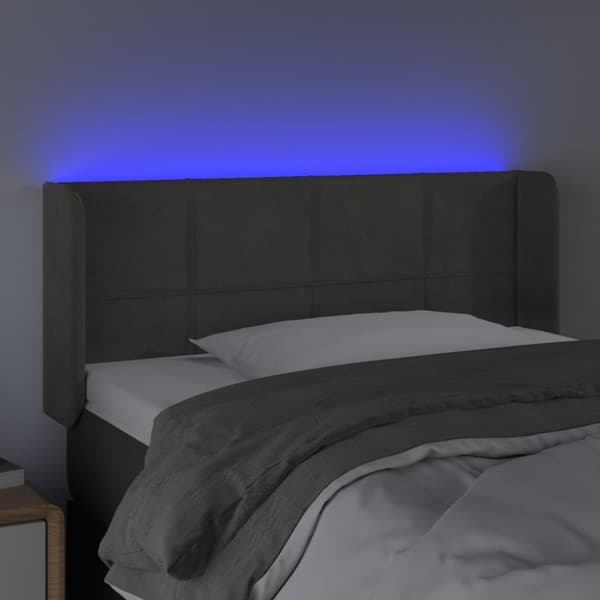 sengegavl med LED-lys 83x16x78/88 cm fløjl mørkegrå