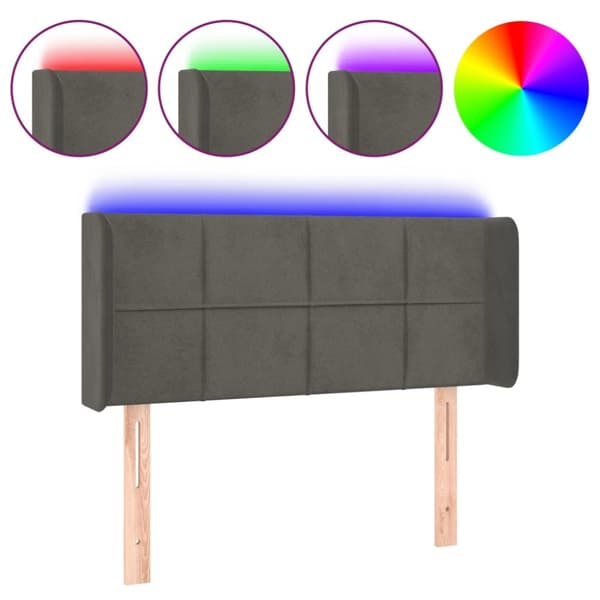 sengegavl med LED-lys 83x16x78/88 cm fløjl mørkegrå