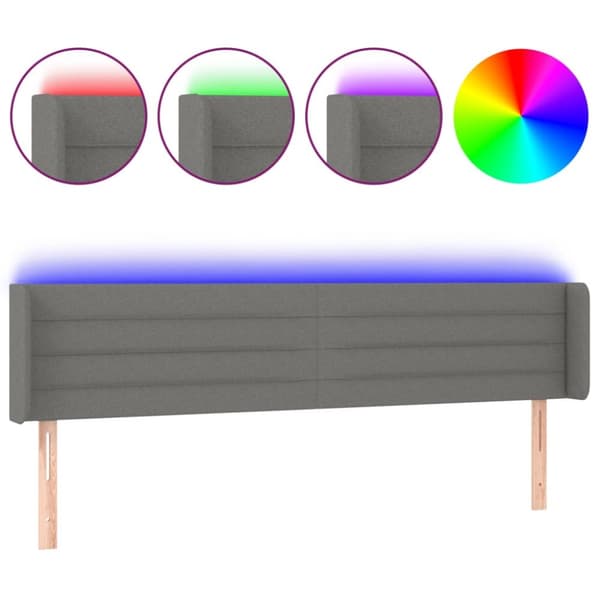 sengegavl med LED-lys 163x16x78/88 cm stof mørkegrå