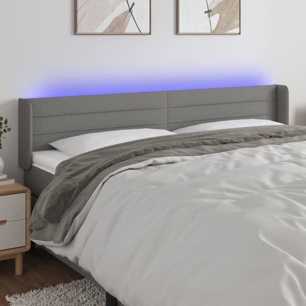 sengegavl med LED-lys 163x16x78/88 cm stof mørkegrå