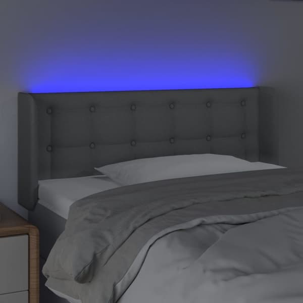sengegavl med LED-lys 83x16x78/88 cm stof lysegrå