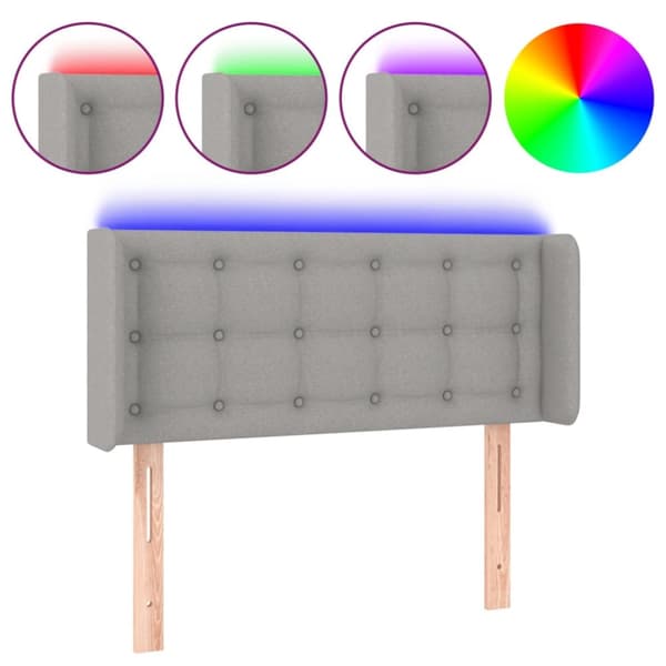 sengegavl med LED-lys 83x16x78/88 cm stof lysegrå