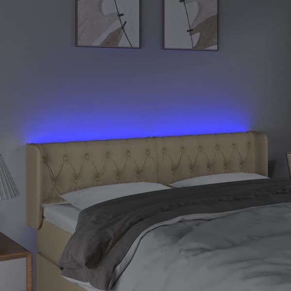sengegavl med LED-lys 147x16x78/88 cm stof cremefarvet