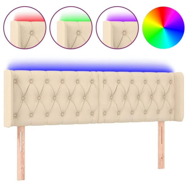 sengegavl med LED-lys 147x16x78/88 cm stof cremefarvet